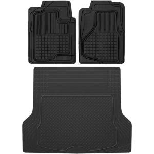 imageBDK CAT Large 2Piece Heavy Duty All Weather Rubber Car Floor Mats Universal Fit TrimtoFit Front Set with Trunk Cargo Mat Liner for Car Truck SUV Van EasytoClean Tailgate Mat Protection  BlackBlack