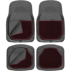 imageCat Detachable Deep Dish Car Floor Mats for Auto Rubber w Removable Carpet Liner  EasyClean Automotive Floor Liners Heavy Duty All Weather Set BlackBlack and Burgundy